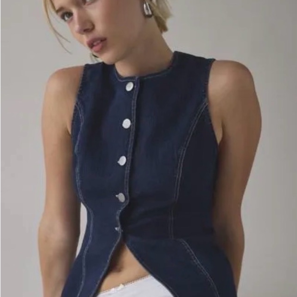 Urban Outfitters BLDG Longline Blanche Dark Blue Denim vest